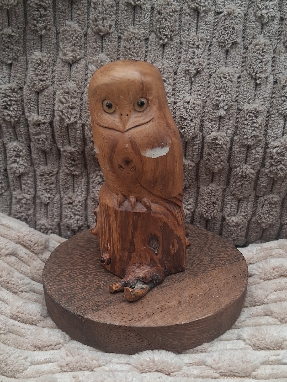 Vintage Hand-Carved Wooden Owl Figurine Signed and Dated 1994